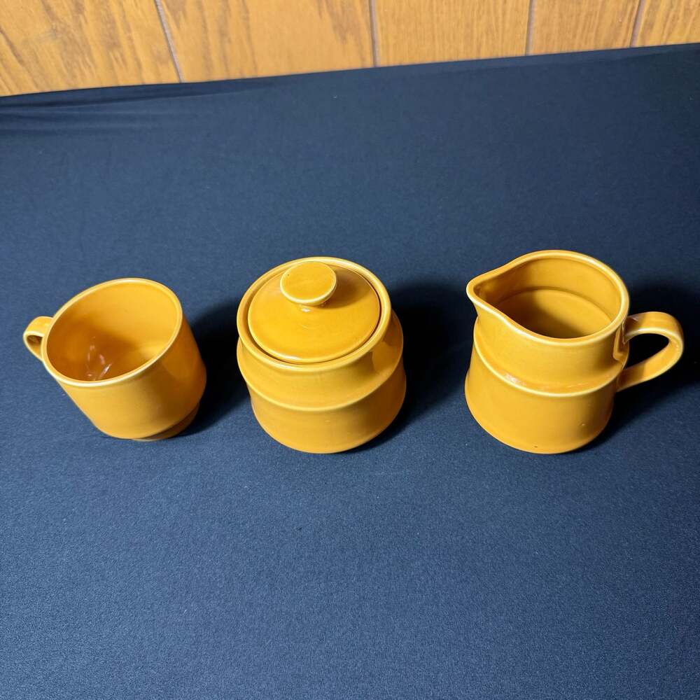 Vintage Style House Stoneware Japan Mustard Yellow Creamer and Sugar Bowl Set